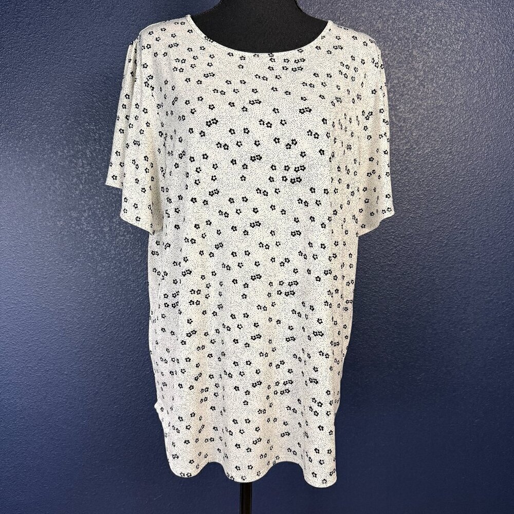 Banana Republic Factory Black & White Floral Ditsy Flutter Sleeve Top, XL